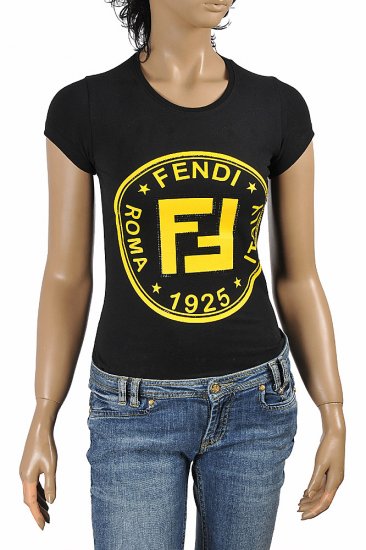 FENDI women's cotton T-shirt with front print 26 - Click Image to Close
