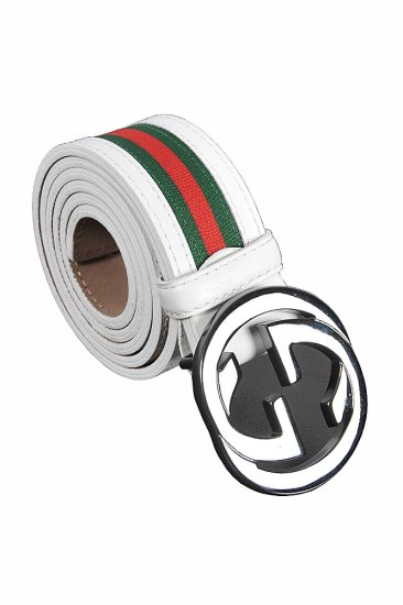 GUCCI GG leather buckle belt with red and green stripe 75 - Click Image to Close