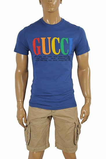 GUCCI cotton T-shirt with front print in royal blue color 263 - Click Image to Close