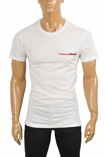 PRADA Men's cotton t-shirt with front logo appliquÃ© 110 - Click Image to Close