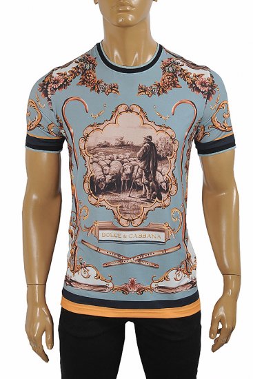DOLCE & GABBANA Cotton T-Shirt With Shepherd Print 270 - Click Image to Close