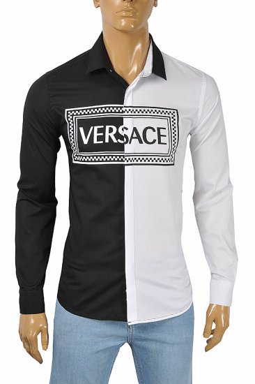 VERSACE Men's White and Black Dress Shirt 185 - Click Image to Close