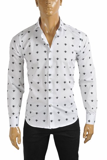 GUCCI Men's Dress shirt with bee print in white color 392 - Click Image to Close