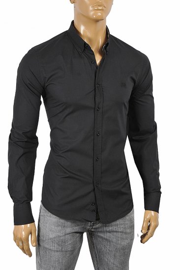 BURBERRY Men's Long Sleeve Dress Shirt In Black 246 - Click Image to Close