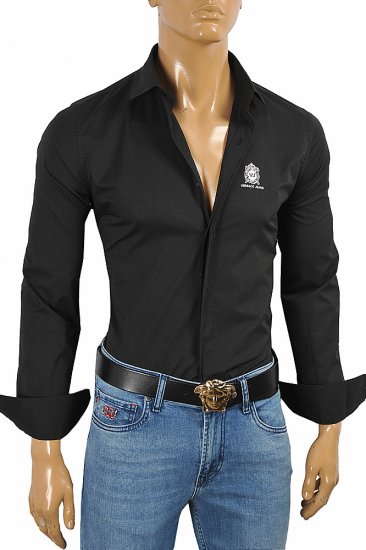 VERSACE Men's Dress Shirt In Black With Embroidery 183 - Click Image to Close