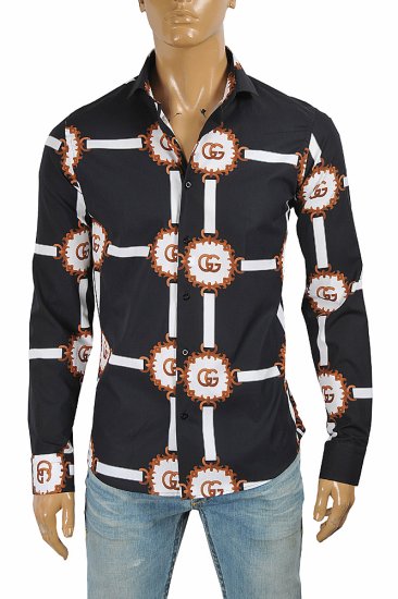 GUCCI men's dress shirt with logo print 409 - Click Image to Close
