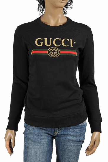 GUCCI women's cotton sweatshirt with front logo print 112 - Click Image to Close