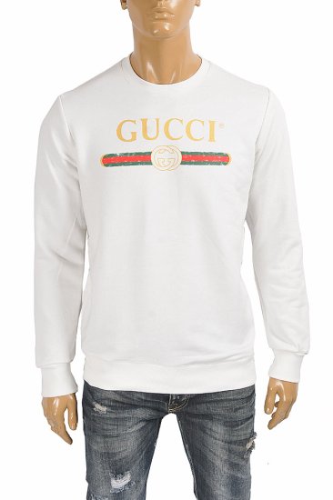 GUCCI Men's cotton sweatshirt with logo front print 110 - Click Image to Close