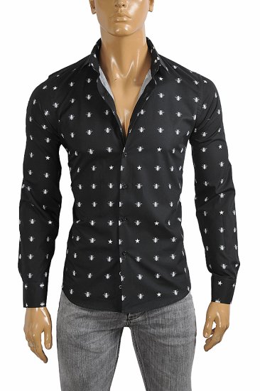 GUCCI Men's Dress shirt with bee print in black color 393 - Click Image to Close