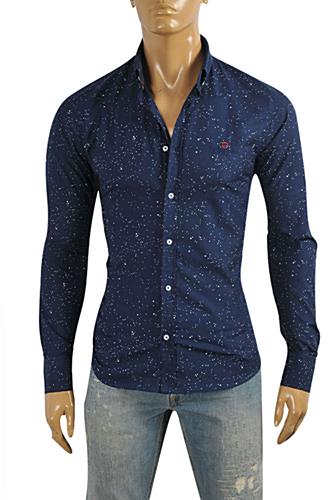 GUCCI Men's Button Front Dress Shirt in Navy Blue #356 - Click Image to Close