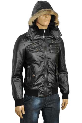 DOLCE & GABBANA Men's Artificial Leather Hooded Jacket #353 - Click Image to Close