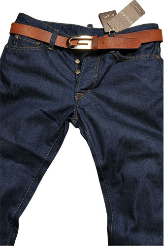 GUCCI Men's Classic Blue Denim Jeans With Belt #63 - Click Image to Close