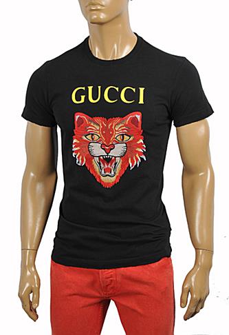 GUCCI Cotton T-Shirt with Angry Red Cat Embroidery #221 - Click Image to Close