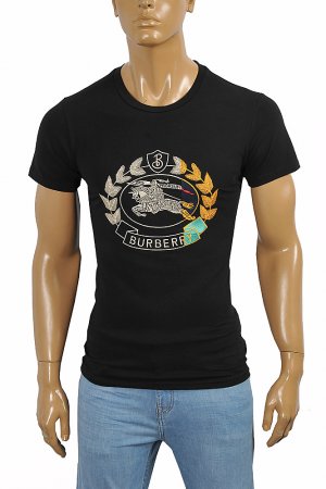 BURBERRY Men's Cotton T-Shirt In Black With Front Embroidery 255