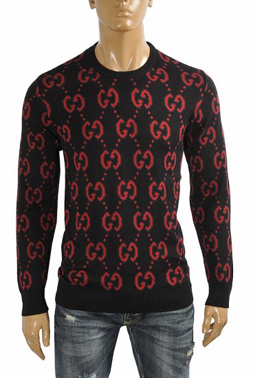 GUCCI Men's Stripe Knitted Black Sweater With GG Logo 107 - Click Image to Close