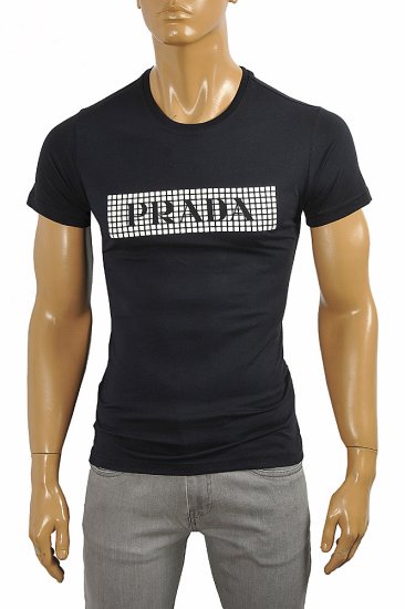 PRADA Men's cotton T-shirt with print in navy blue #105 - Click Image to Close