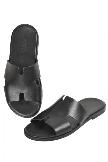 HERMES Mens Leather Sandals In Black 301 - Click Image to Close