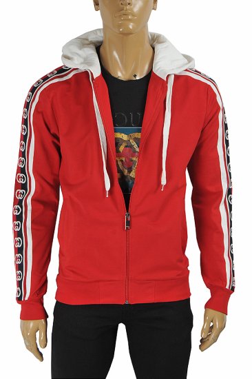 GUCCI men's cotton hoodie with signature stripes 180 - Click Image to Close