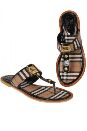 BURBERRY Ladies Flip Flops Leather Sandals #272
