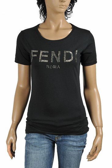 FENDI women's cotton T-shirt with front logo appliquÃ© 40 - Click Image to Close