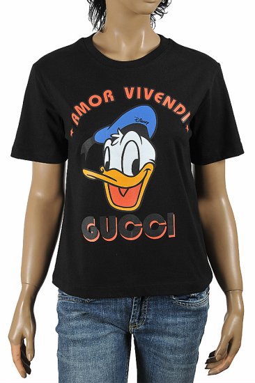 Disney x Gucci Donald Duck T-shirt, women's, cotton 305 - Click Image to Close