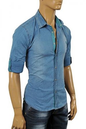 ROBERTO CAVALLI Men's Button Front Blue Denim Casual Shirt #31