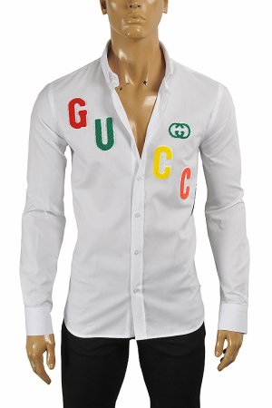 GUCCI men’s dress shirt with front appliqué 417 GUCCI men’s dress shirt with front appliqué 417