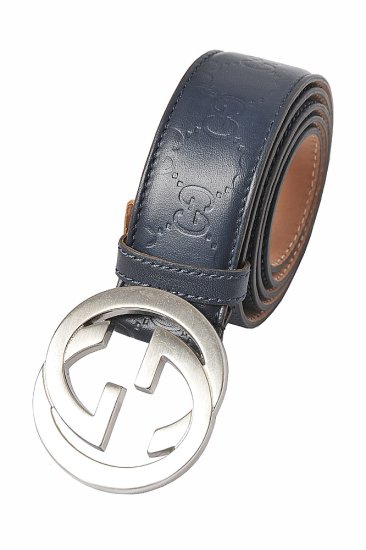 GUCCI GG men's leather belt in navy blue 68