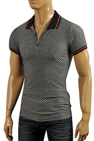 GUCCI Men's Cotton Polo Shirt In Gray #320
