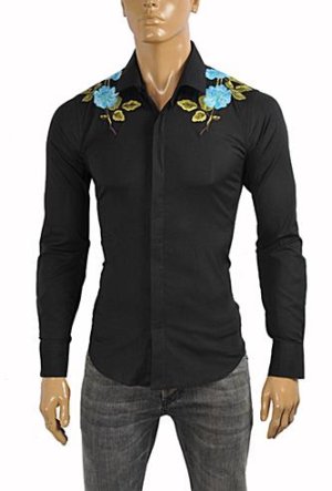 GUCCI Men's Cotton Duke Embroidered Shirt with Flowers #366