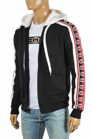 GUCCI men's cotton hoodie with signature stripes 179