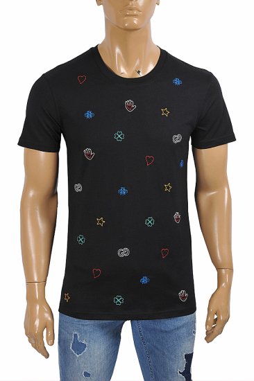 GUCCI cotton t-shirt with symbols embroidery 301 - Click Image to Close
