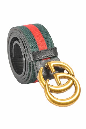 GUCCI Double G Buckle Belt With Red And Green Stripe 57