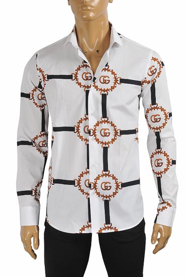 GUCCI men's dress shirt with logo print 408 - Click Image to Close