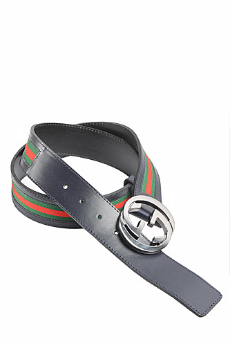 GUCCI Men's Leather Belt With Red And Green Stripe 54 - Click Image to Close