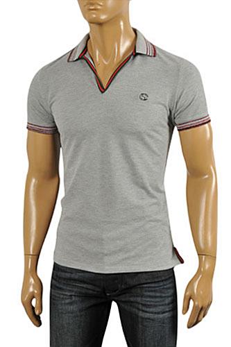 GUCCI Men's Cotton Polo Shirt In Gray #321 - Click Image to Close