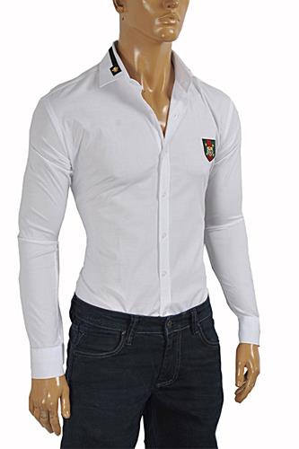 GUCCI Men's Button Front Dress Shirt in White #361 - Click Image to Close