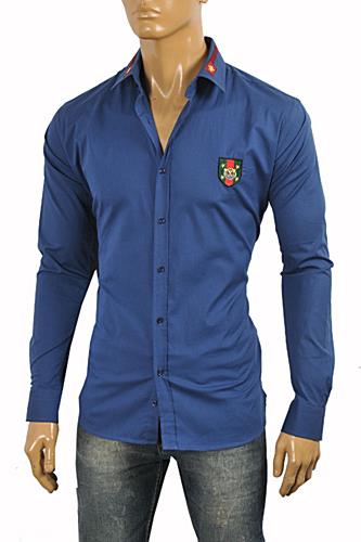 GUCCI Men's Button Front Dress Shirt in Blue #362 - Click Image to Close