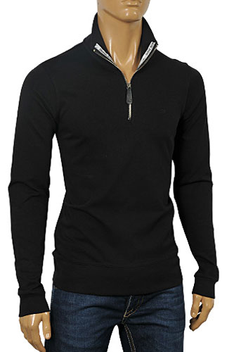 ARMANI JEANS Men's Zip Up Cotton Shirt In Black #226 - Click Image to Close