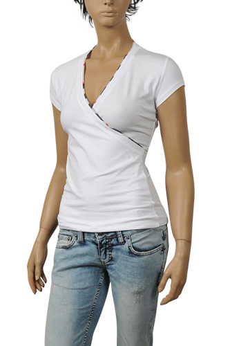 BURBERRY Ladies V-Neck Short Sleeve Tee #89 - Click Image to Close