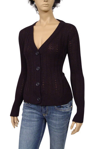 PRADA Ladies V-Neck Button Up Sweater #8 - Click Image to Close